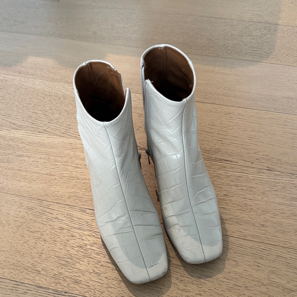 And Other Stories White Croc-Embossed Ankle Booties 36